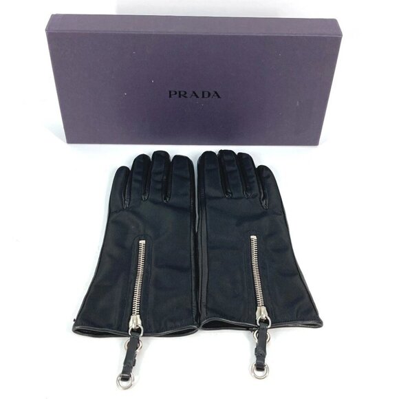 PRADA Glove Zip gloves Lambskin Leather Black - Picture 1 of 9